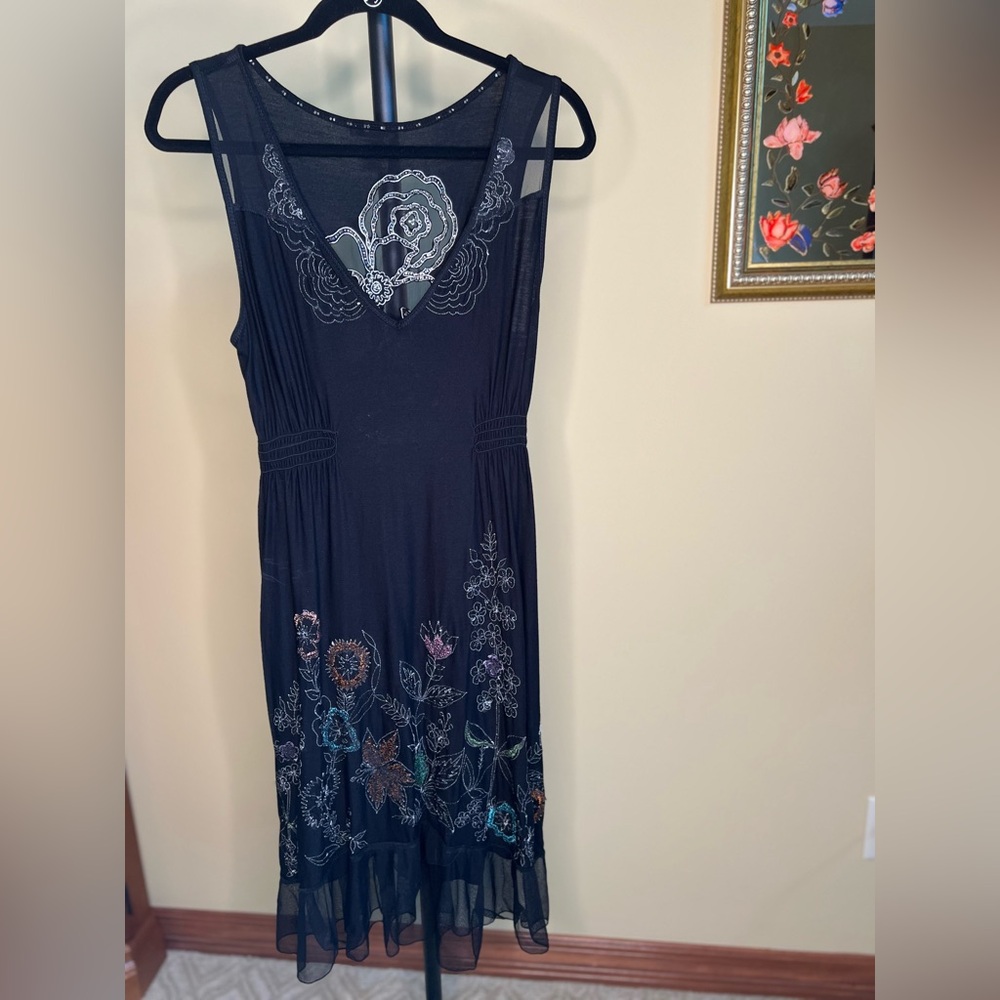 Krista Lee Dress with Floral Embroidery and Tulle Ruffle Black Size M - Picture 9 of 15